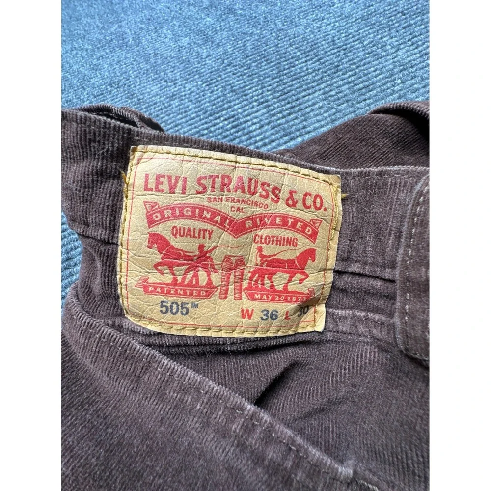 Levi's 505 Regular Fit Corduroy Pants Mens 33x28‎ Brown Straight Leg Stretch